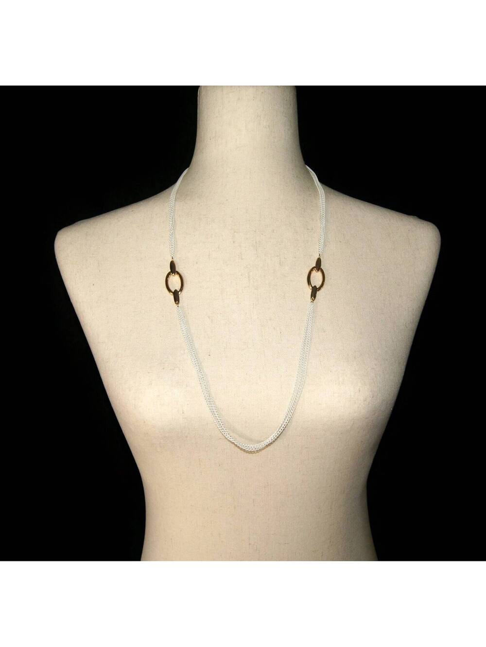 Vintage Gold Tone and White Enamel 30 Inch Link Necklace.